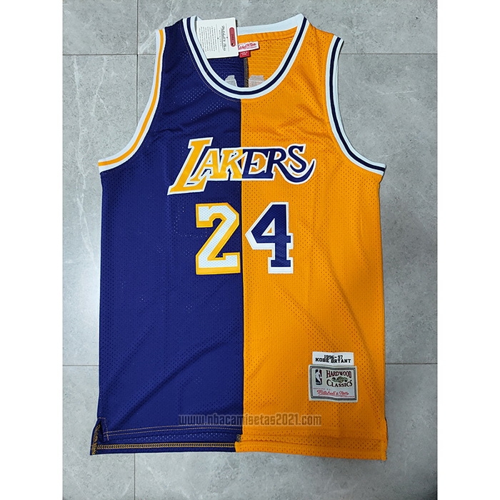 Camiseta Los Angeles Lakers Kobe Bryant #24 Mitchell & Ness 1996-97 Split Amarillo Violeta